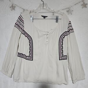 American Eagle Outfitters Women Large Vintage Y2K Embroider Top Peasant Boho
